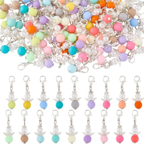 SUPERFINDINGS 108 Stück Engel Schutzengel Anhänger 18 Farben Schutzengel-Anhänger bunte Perlen Charms Engel Geschenke Zum Aufhängen Für DIY Basteln Hochzeitsgeschenke Geburtstagstüten