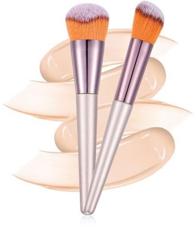 Andibro Lot de 2 pinceaux de maquillage biseautés pour fond de teint, poudre bronzante, pinceau de maquillage à poils synthétiques denses pour le maquillage du visage - Outil de maquillage pour crème
