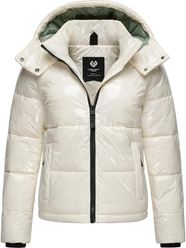 Ragwear Shiny Damen Winterjacke warm aus glänzendem Material mit (Abnehmbarer) Kapuze Roobie YOUMODO Off White Gr. S