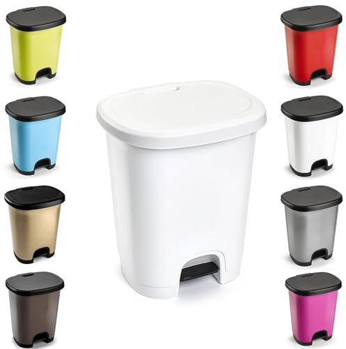 plastific Foot Pedal Bin Dustbin Rubbish Paper Waste Kitchen Office Plastic Bins Slim Pedal Bin Pedal Bins for Kitchen (27L White Pedal Bin)