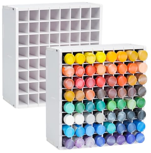 Krafetto Farbflaschen-Organizer mit 64 Fächern für 59-ml-/2-oz-Bastelfarben, Farbenregal aus PVC für Acrylfarben, Pigmente und Farbtuben, platzsparender Farbständer, Weiß 64