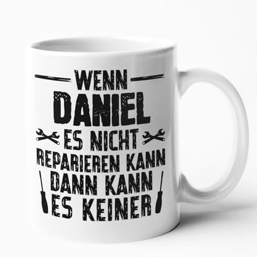 Papa Tasse Personalisierbar mit Vornamen Mann Vater - Wenn es Papa nicht reparieren Kann dann kann es keiner - Personalisierte Tasse Schrauber Mechaniker Garage Vatertag Geschenk (Weiß)