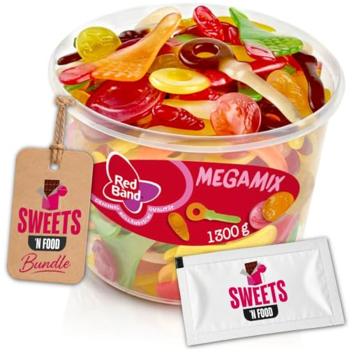 Red Band Fruchtgummi Dosen | Lakritz Saure Zungen Pilze Schuhe Schnuller & Mehr | Großpackung (Mega Mix 1300g)
