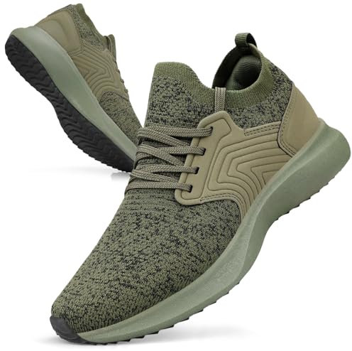 Giniros Chaussures Homme Basket Chaussures de Running Sport Basquette Tennis Sport Course Respirant Légères Confortables Mode Marche Fitness Outdoor Gym Jogging Sneakers Homme Vert 42