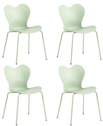 EGGREE 4er Set Stapelbarer Kunststoff-Küchenstühle mit Verstellbaren Metallbeinen, Wasserdicht Stabile Herzförmige Rückenlehne Geeignet für Esszimmer, Wohnzimmer, Büro, Garten, Terrasse - Grün