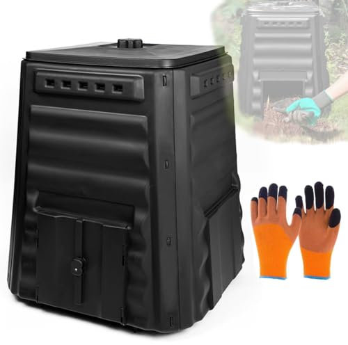 Composteur pour Jardin, Bacs à Compost Grande Capacité 220 L, Bac à Compost, avec Gants, pour La Fermentation des Déchets Alimentaires Et La Fermentation des Feuilles Mortes en Compost Compostage
