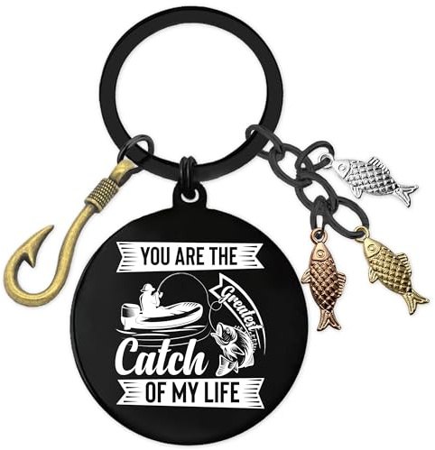 Funny Couple Gifts Fishing Keychain - Black Fish Hook Keychains for Men, Fishing Lovers Gift for Boyfriend Husband Birthday, Black You Are the Greatest, fishing keychain for men