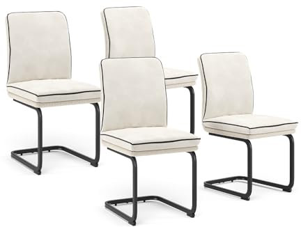Vicco Freischwinger Eleganza, Küchenstuhl, Beige, 4er Set