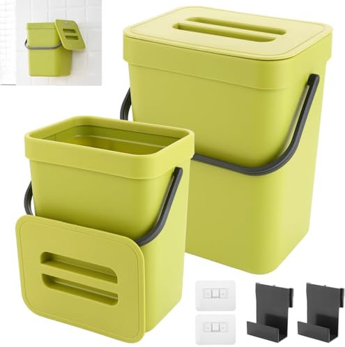 YAYODS 2 Stück 5L Kosmetikeimer Mülleimer Wandmontage - 3L Mülleimer Hängend Klein mit Deckel - Mülleimer Wohnwagen zum Aufhängen - Wandmülleimer Abfalleimer mit Deckel - Küchen Mülleimer Wohnwagentür
