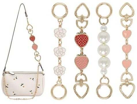 4 Stück Gold Handtaschenverlängerung, Taschengurt-Verlängerung, schöne Handtaschenkettenverlängerung, Umhängetaschenriemenverlängerung, Ersatzketten für Handtaschen (4 Stile)