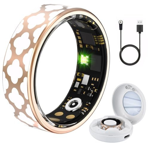 ExcellaElite Smart Ring Rose Gold Fitness Tracker Ring No.9 Enamel Health Rings with Heart Rate, Blood Oxygen, Blood Pressure, Sleep Tracker, Pedometer(With Charging Cable*1, Storage*1)