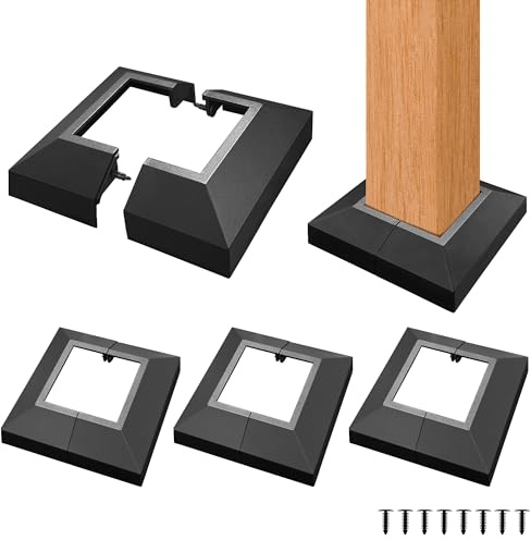 4 Pack 3X3IN Aluminum Split Deck Post Base Cover, Solid Fence Trim Skirt, Post Foot Protection Replacement for Porch Stairs Outdoor Decor Railing (5.8x5.8IN Outer Size) Matte Black