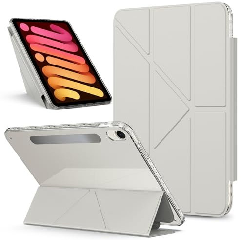 Compatible avec iPad mini 7 (A17 Pro) 2024/Mini 6 8,3, coque magnétique amovible, coque de protection fine avec coque arrière rigide translucide en polycarbonate (gris)
