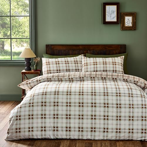 Catherine Lansfield Kelso Check Reversible King Duvet Cover Set with Pillowcases Burnt Orange