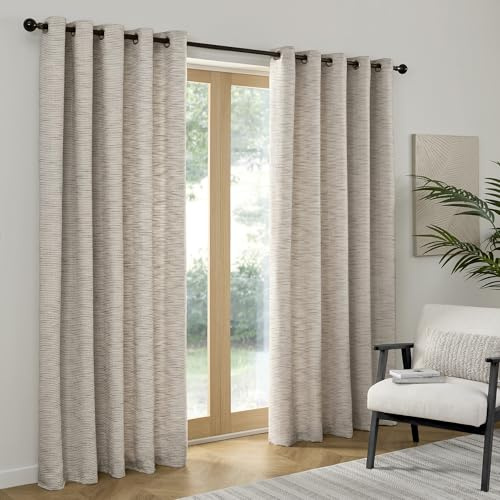 Curtina Talon Eyelet Curtains 90 x 90 Inch (229 x 229cm) – Grey Textured Jacquard Weave Curtains, Light Filtering Recycled Polyester for Living Room