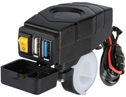 Asyduey C1FB 20-80V Cargador USB para Manillar de Bicicleta EléCtrica 24V 36V 48V 60V QC3.0 Adaptador de Cargador RáPido (Luz Roja)