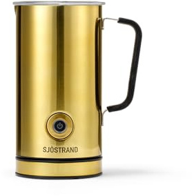 Sjöstrand Electric Milk Frother, Brass | Double-Walled Stainless Steel,Hot Chocolate Maker, Velvetiser, Hot & Cold Milk Frother, Easy-Clean Non-Stick Coating