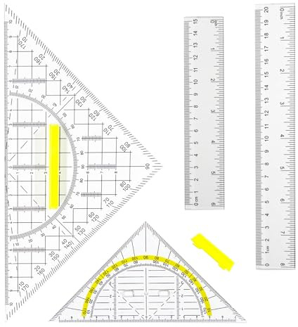 Geodreieck Set mit Griff und Lineal – großes Geodreieck 20 cm, kleines Geodreieck 14 cm, Lineal 15 cm & 20 cm – transparentes Geometrie Set für Schule, Grundschule, Zeichnen & präzise Messungen