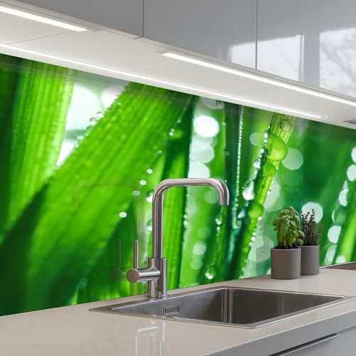 KitchenYeah© Spritzschutz Küche Küchen Rückwand Küchendeko Wand Wandschutz | 60x150 cm - Selbstklebend Backsplash Kitchen Peel And Stick Natur - Grün - Gras