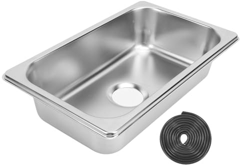 Lavabo Carré pour Camping-Car, Évier Rectangulaire de Cuisine en Acier Inoxydable 304 avec Sortie d'Égout de 40 mm, Bol Simple Sous Plan pour Bateau, Caravane, Yacht (Argent)