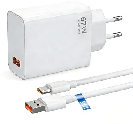 Schnellladegerät 67W USB Ladegerät Netzteil (mit 2m Kabel),für Xiaomi Handy | Schnellladegerät 67W für Xiaomi 15 14 Ultra/14/14T/13T/13/13 Lite,Redmi Note 15 14 13 12 11 10 Pro 5G,Poco F7 X7 X6 M6 X5