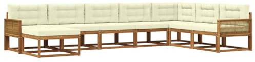 vidaXL Outdoor-Sofagarnitur mit Kissen 8 pcs Natur und Creme, Moderne Outdoor-Sofa-Ecke, robuste Gartenmöbel, Akazienholz Sitzgruppe, stylische Lounge im Garten