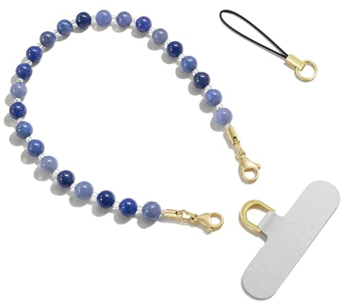 SURPHY Handykette Kurz aus Naturstein, Handgemacht Taschenanhänger | Handschlaufe Handy mit Patch Handyanhänger für Handyhülle Kopfhörer Schlüssel für Holiday
