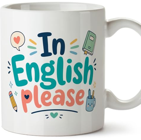 Mugffins Tazza In English please in Inglese | regalo insegnante Inglese | ceramica 330 Ml/11 oz | microonde e lavastoviglie | Infantil v6