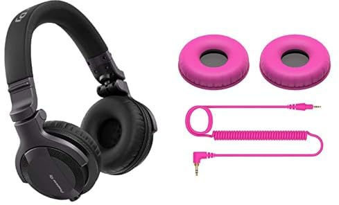 Pioneer DJ HDJ-CUE1 DJ Headphones with HC-CP08-V Ear Pads & Coiled Cable Pink