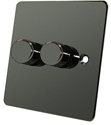 Flat Plate Black Nickel 2 Gang Dimmer 400W - 10 Amp Double 2-Gang 2 Way 400W Light Dimmer Switch