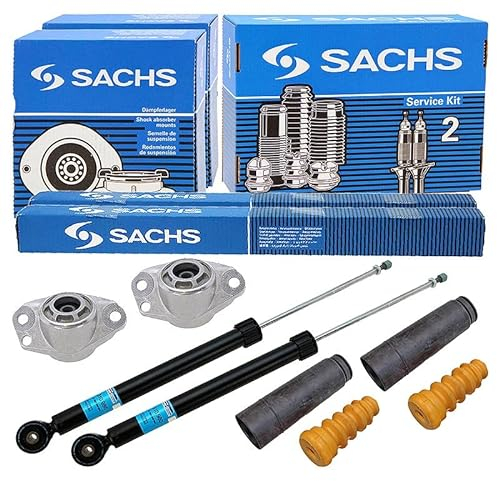 SACHS 2x Gasdruck Stoßdämpfer hinten inkl. Domlager & Staubschutzsatz Kompatibel mit VW POLO (9N_, 9A_)