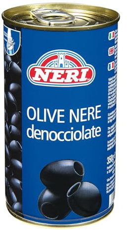 Neri Sottoli - Olive Nere Denocciolate, Ideali per Tutti i tipi di Ricette o come Accompagnamento a Primi o Secondi piatti, per Tutti i tipi di Palati - Confezione da 370 g