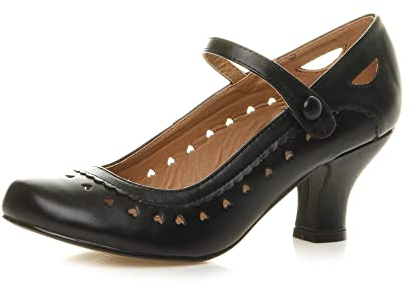 Damen Herzmuster Mary Jane Mittlerer Absatz Feinmachen Pumps Schuhe Größe 38 5