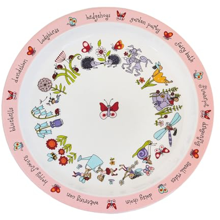 Tyrrell Katz Kids Secret Garden Printed Plate in Pink Melamine - Dishwasher Safe Girls Outdoor Dining Everyday Tableware - 21.5 cm