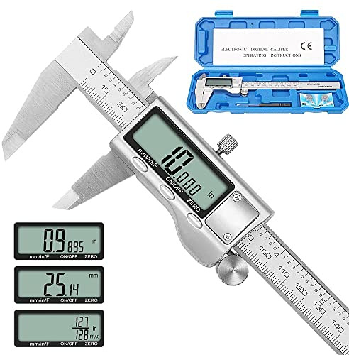 Digitales Messschieber-Messwerkzeug, Edelstahl-Messschieber, digitales Mikrometer mit großem LCD-Bildschirm, Zoll-metrischer Bruch, 6-Zoll-Messschieber-Werkzeug für Heimwerker/Haushalt