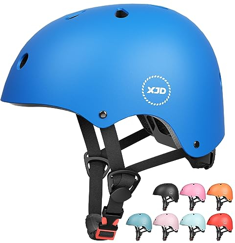 XJD Fahrradhelm Kinder Jugend Kinderhelm Einstellbare Skateboard Helm Skaterhelm für Fahrrad Skateboard Scooter Roller Kinderfahrradhelm für 3-13 Alt Mädchen und Jungen (M: 55-58 cm, Blau)