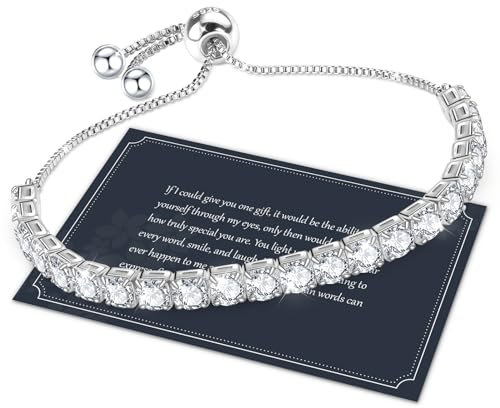 J.Fée Silver Bracelets for Womens 925 Tennis Bracelet with 4MM Cubic Zircon Crystal For Party,Adjustable Womens Jewellery with Box,Friendship Gift Birthday Gifts for Women Mothers Gifts For Mum