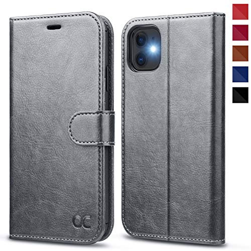 OCASE iPhone 11 Case, iPhone 11 Wallet Case with Card Holder, PU Leather Flip Case with Kickstand and Magnetic Closure, TPU Shockproof Interior Protective Cover for iPhone 11 6.1 Inch (Gray)