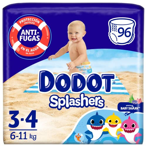 Dodot Pañales Bebé Bañador Splashers, Talla 3-4 (6-11 kg), 96 Pañales Desechables con Protección Anti-Fugas en el Agua