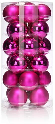 24 Christbaumkugeln Glas 6cm//Weihnachtskugeln Weihnachtsschmuck Weihnachtsdeko Baumkugeln Baumschmuck Christbaumschmuck Kugeln Glaskugeln Dose, Farbe: Vivid Pink (pink)