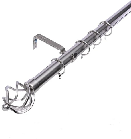 Kestral Palermo Cage Finial 28 mm Extendable Metal Curtain Pole Rods Voile Easy Fitting, Polished Steel 180-340 cm