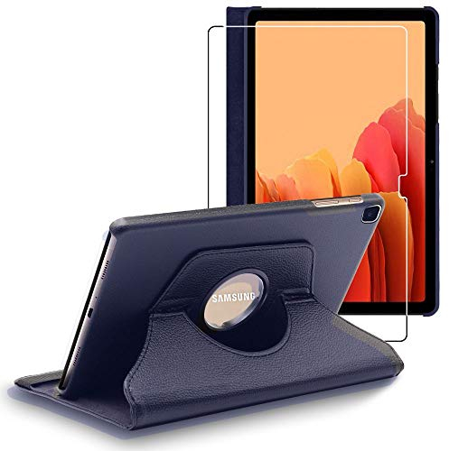 ebestStar - Coque pour Samsung Galaxy Tab A7 10.4 T505 (2022, 2020), Etui Rotatif 360, Housse Protection PU Cuir, Bleu Foncé + Verre Trempé