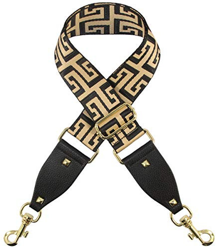 Duwi Wide Handbag&Purse Strap Broad Multicolor Striped Guitar Style Replacement Strap Adjustable Canvas Crossbody Bag Strap (Black,Gloden,Pattern)