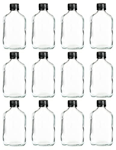 Ilyapa Ilyapa 200 ml Glass Flask Bottle - 12 Pack Liquor Pocket Flask with Plastic Top, Sauce, Oil, Syrup Bottle