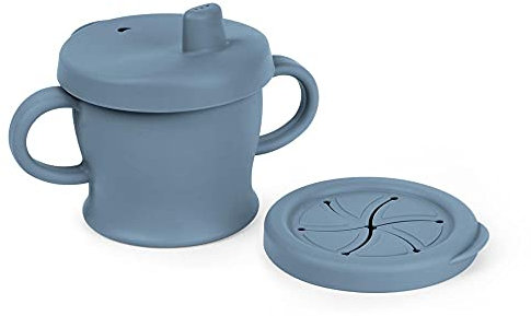 haakaa Sip-N-Snack Silikonbecher, Sippy Becher und Snackbehälter für Kinder, 2-in-1, auslaufsicher, BPA-freier Lebensmittel-Silikonbecher für Kinder ab 6 Monaten, (BLU)