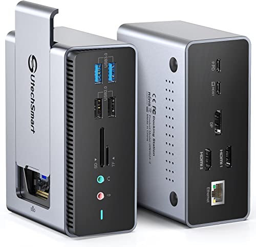 UtechSmart Docking Station, 15 in 1 Triple Monitors USB C Docking Station,Compatible with macOS&Windows,Thunderbolt 3 Dock with SSD Enclosure (2*HDMI,DP, PD3.0,SD/TF,RJ45,Audio&Micro,USB Ports)