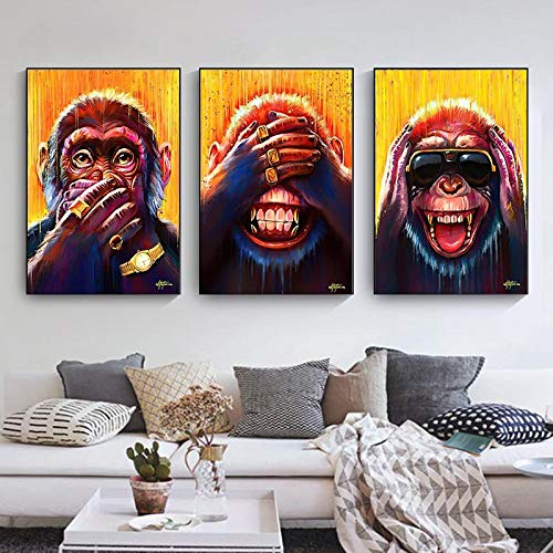 CAPOOK Bilder auf Leinwand Bunte Affen Graffiti Leinwandbilder Wandkunst Tiere Poster und Drucke Moderner Stil Bilddekoration -60x80cm / 23,6 x31,5 X3 Kein Rahmen