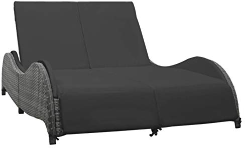 Ksodgun Doppel-Sonnenliege mit Auflage Doppelliege Gartenliege Relaxliege für 2-Personen Poly Rattan Anthrazit