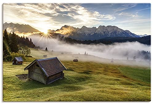 ARTLAND Wanddeko Leinwand Bilder Wandbild 90x60 cm Landschaftsbilder Bayern Berge Alpen Natur Allgäu Landhausstil U2EX