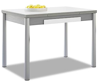 ASTIMESA - Mesa de Cocina Extensible - Estructura Aluminio - Color Blanco - Ideal para Espacios Pequeños - Medidas: 90 x 50 cm - Extensible: 140 x 50 cm